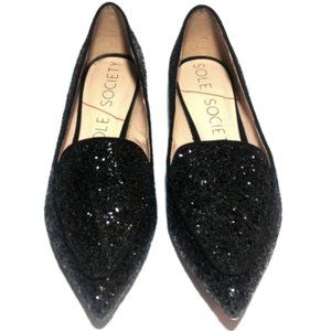 Sole Society Camilla Black Glitter Flats